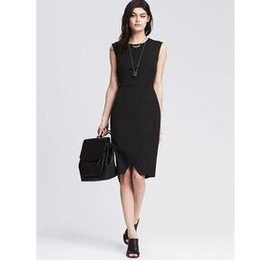 Banana Republic Sloan Fit Black Cross Front Sheath Dress Size 4